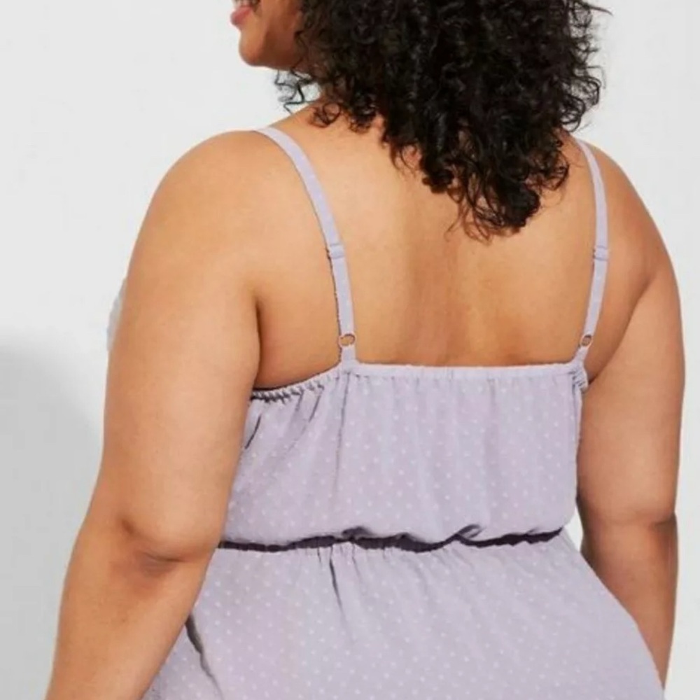 Torrid Gray Lilac Ruffle Front Chiffon Clip Dot Cami Blouse Plus Size 3X 3 22/24 - Picture 6 of 15